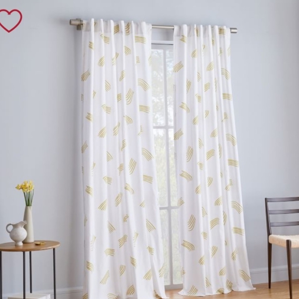 West Elm White and Green Patterned Curtains